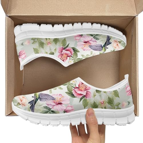 Image of Hummingbird Floral Print Lightweight Walking Shoes for Women Mesh Casual Sneakers Size 5-10.5