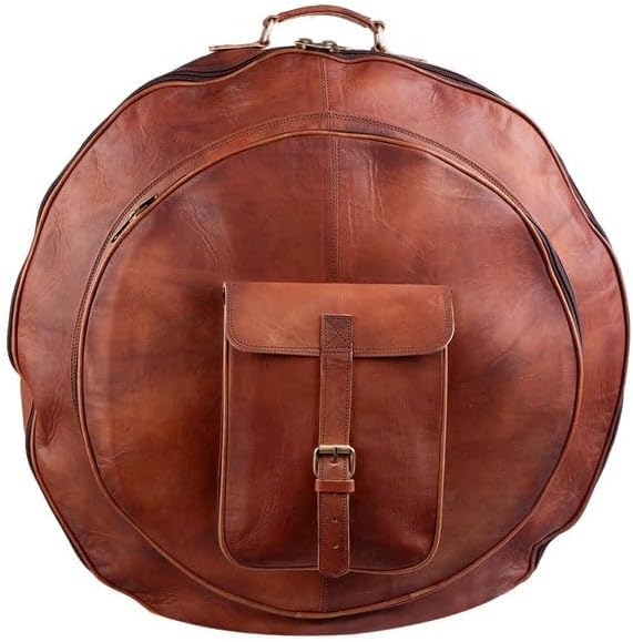 MaheTri Genuine Goat Leather Cymbal Carrying Case | Leather Cymbal Bag | Leather Accessories For Musicians | Gift For Drummers (22")
