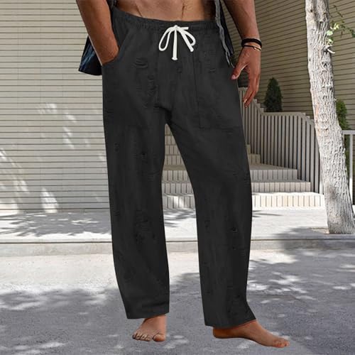 Mens Ripped Distressed Casual Pants, Loose Open Bottom, Drawstring Waist, Trendy Slacks for Men2