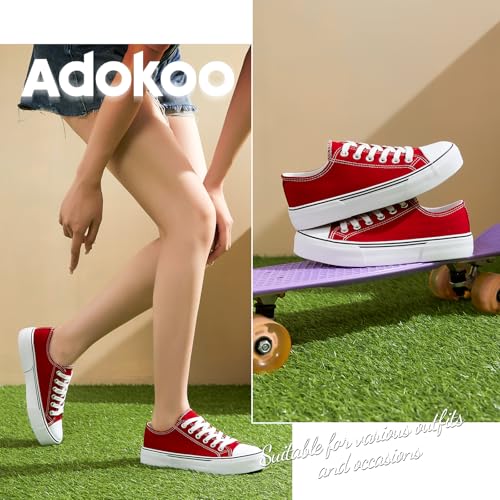 Image of Adokoo Canvas Tennis Shoes for Women Low Top Casual White Black Sneakers for Women Lace Up Fashion Comfortable Walking Shoes