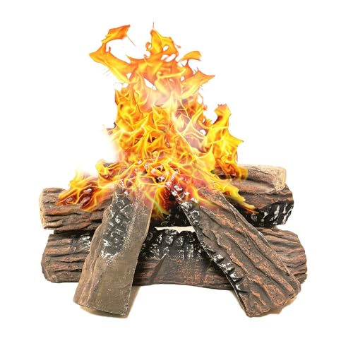 Troncos decorativos de madera de cerámica, juego de 10 piezas, para chimenea de gas bioetanol interior y exterior