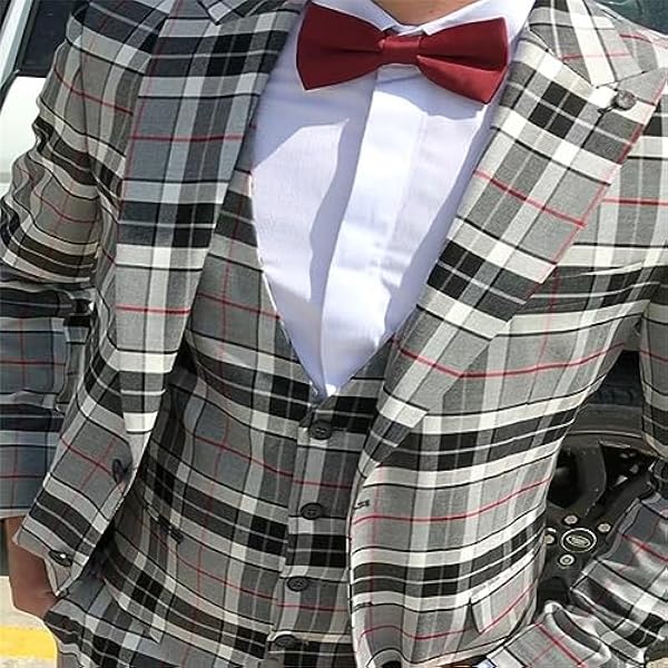 Ulnomio Hombres Traje a Cuadros de Tres Piezas con Solapa de Pico para IR de Compras Oficina Conjunto Completo