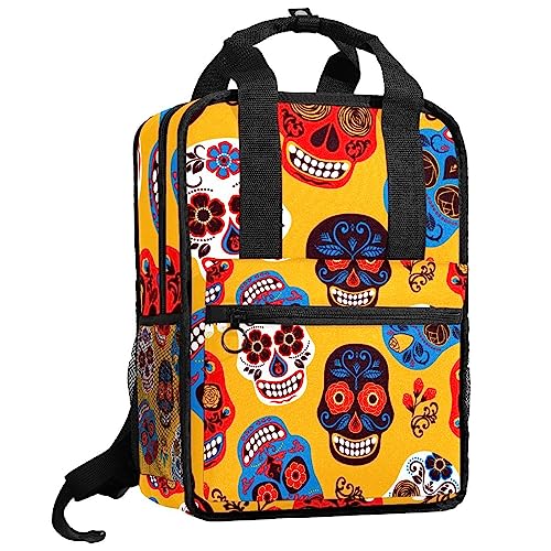 Sac à dos pour garçons motif tête de mort jaune 35.5x26x12 cm ajustable