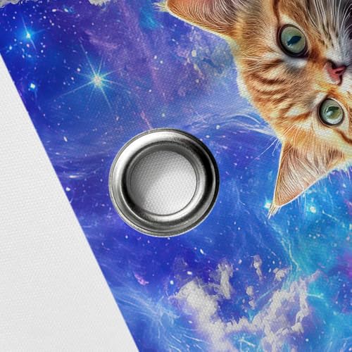 Image of Funny Cat Shower Curtain for Kids, Cute Kitten Riding Shark Ocean Theme Hilarious Cool Fun Grey Purple Wave Animal Nautical Whale Boys Bathroom Sets Decor Fabric Polyester Waterproof 12 Pack Hooks