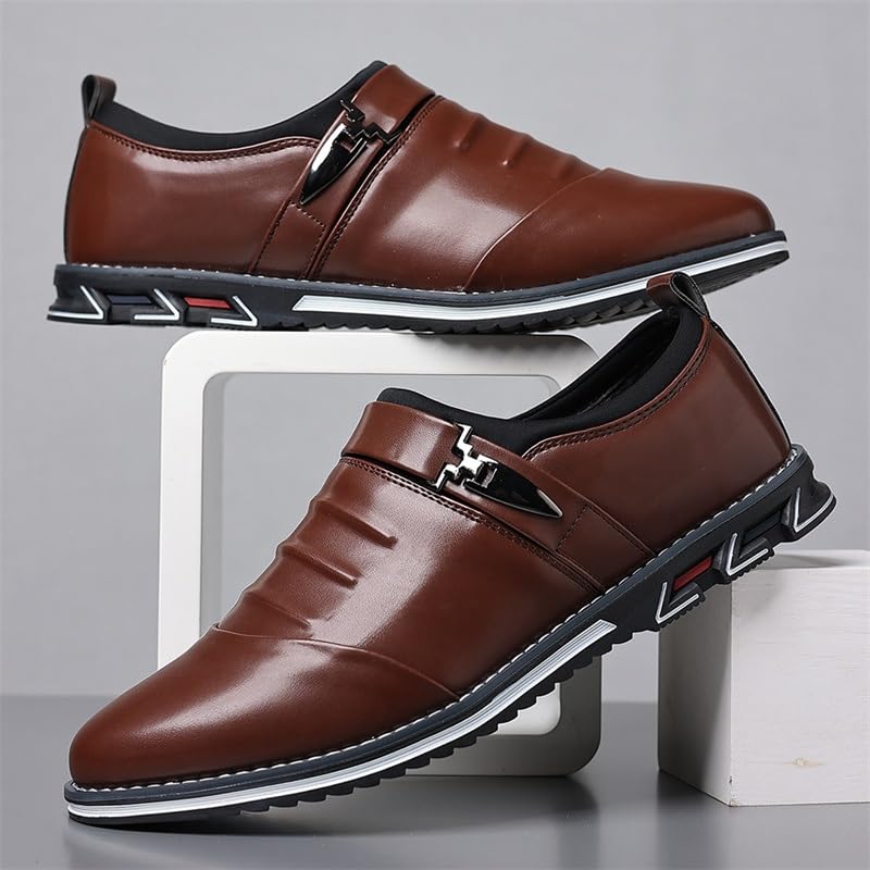 Men's Leather Shoes Commuting Casual Shoes Business Shoes Oxford Shoes(White-Patch Five-Pointed star4,9)3