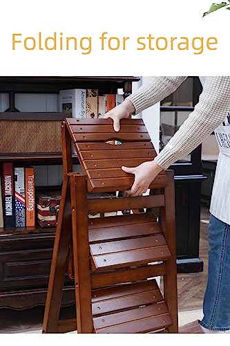 Taburete plegable de madera multicolor y escalera auxiliar para biblioteca casera 5