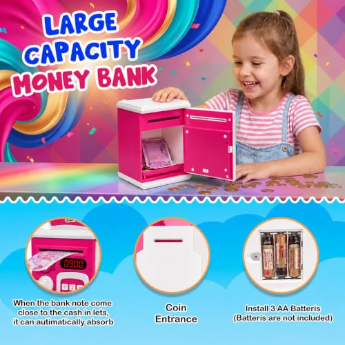 Image of Umadiya Sensor Fingerprint Money Safe Piggy Bank for Kids | Lock ATM Savings Bank with Auto Cash Roll-in, Coin Slot & Music | Educational Password Touch Finger Sensor Savings Bank Toy for Gift