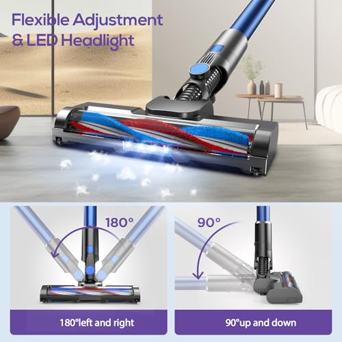 Image of Comvtu Cordless Vacuums, 80,000PRM Powerful Motor Vacuum Cleaner and 2200mAH Rechargeable Battery up to 35 Mins Worktime, 2 Adjustable Modes, Detachable Parts, Wireless Stick Vacuum (Deep Blue)