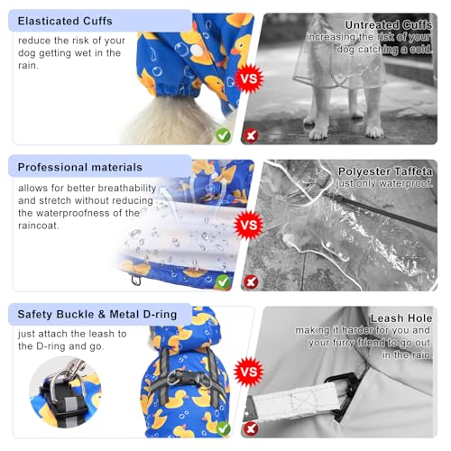 Image of BEAUTYZOO Dog Raincoats for Small Dogs, Waterproof Rain Jacket with Hood | Puppy Rain Jacket with Harness, Reflective Poncho with Harness Built in, Rain Gear Clothes with Hat for Boy Girl, Blue S