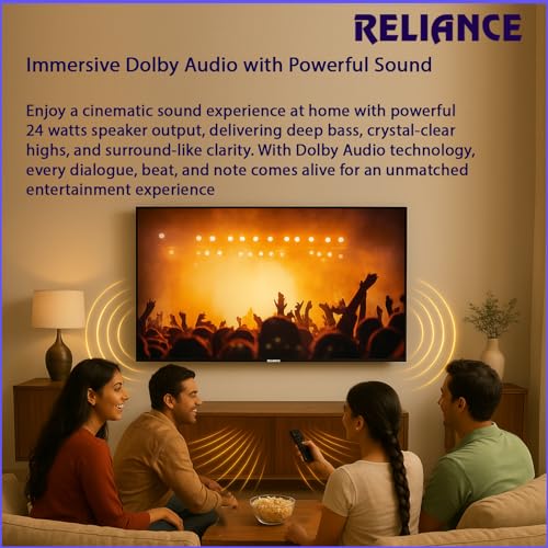 Image of Reliance 80 cm (32 Inch) HD Ready Smart Android LED TV 2026 Edition | 24W Front Boom Speakers | 1000+ Apps | Built-in WiFi | Mobile Screen Cast | Gaming Support | Slim Design Television (RW32MP8676HD)