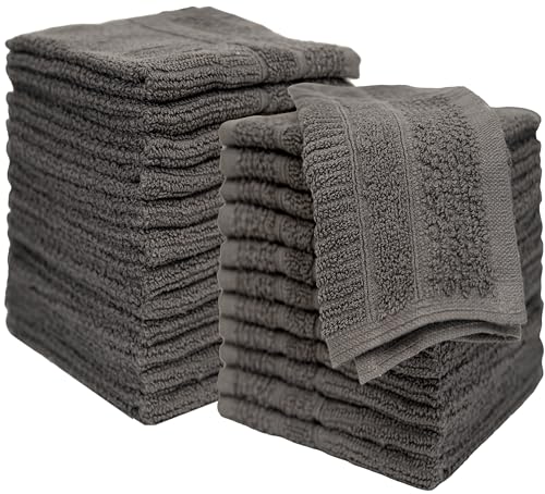 Image of PH Pleasant Home Ribbed Wash Cloths Set - 12 Pack (12 inch x 12 inch) - 509 GSM - 100% Ring Spun Cotton Wash Cloth - Super Soft and Highly Absorbent Face Towels (Dark Grey)