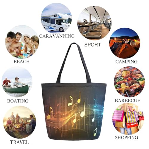 Music Notes on Line Wave Extra Large Canvas Gym Shoulder Tote,Durable Daily Reusable Top Handle Bag for Mens Womens Yoga Weekender Picnic Beach Travel Market Shopping4