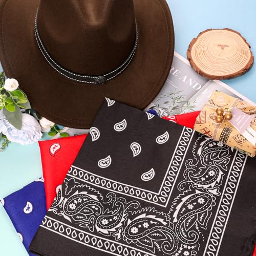 Image of Western Brown Cowboy Hat for Women Men with 3 Pcs Bandanas Felt Wide Brim Brown Cowgirl Hats for Women Cowboys and Cowgirls Halloween Costume Accessories