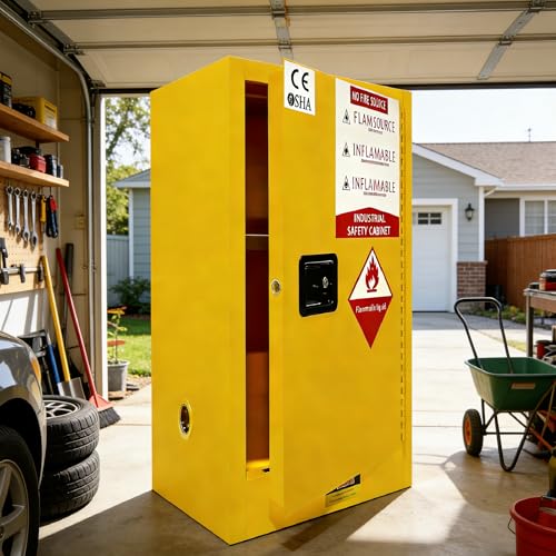 Flammable Storage Cabinet, 30 Gallon 40''x25''x21'' Chemcial Safety Locker 3-Point Manual Close Door, Fuel Cabinet with Galvanized Steel Plate, Alloy Steel Cabinet for Industry Enterprise Home