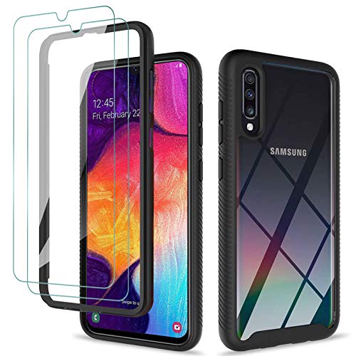 KEEPXYZ Funda para Samsung Galaxy A50 A30s A50s + 2 Pcs Protector Pantalla para Samsung A50/A30s/A50s Cristal Templado, Antigolpes Negro y Transparente Carcasa + Vidrio Templado para A50/A30s/A50s