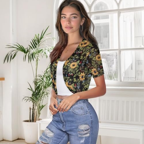 Image of Women's Shrug Short Sleeve Bolero Open Front Knit Party Tulle Cardigan Cropped Cardigan Shoulder Cover Up