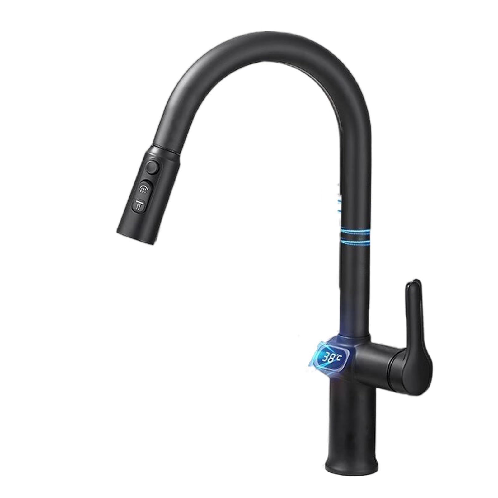 ZQFHSX Thermostatic Kitchen Faucet with Pull Out Sprayer and Digital Display Rotatable Black Sink