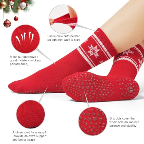 Image of Toes Home Pilates Socks for Women with Non Slip Grippers, Yoga Crew Socks for Barre Hospital Sticky Slipper Socks 4 Pairs