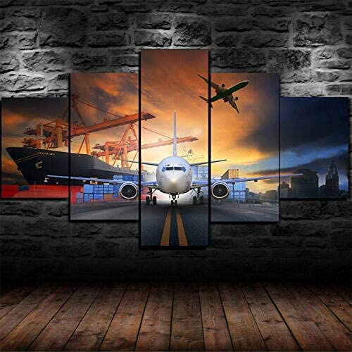 Tableaux Sur Toile - Logistique Fret Avion Transport Maritime (Non Encadré 150 X 100 Cm), 5 Pièces Impression Artistique - Tableau Mural - Décoration Murale...