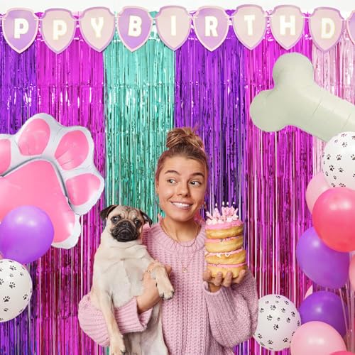 image for Simaya Pink Paw Puppy Patrol Birthday Decorations for Girls, 2 Pack Pi