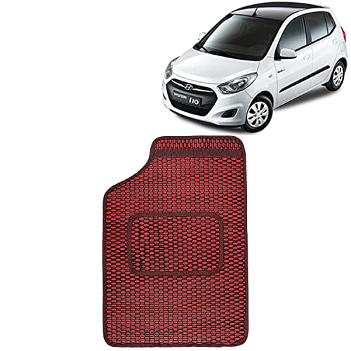 Image of Kingsway Dotted Design Car Floor Foot Mats Universal Fit for Hyundai I10, Model Year : 2010 Onwards, Water and Dustproof, Color Red, Set of 5 Pieces