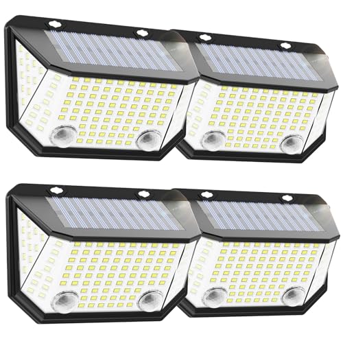 Outdoor Solar Motion Sensor Lights, 4 Pack LED High Brightness Cordless Lights for Patio Wall, IP65 Waterproof, 300° Wide Angle Illumination