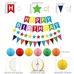 Colorful Happy Birthday Decorations Kit, Happy Birthday Banner Honeycomb Balls Centerpiece Metallic Hanging Swirls Circle Garland for Birthday Party Decorations - Image 3