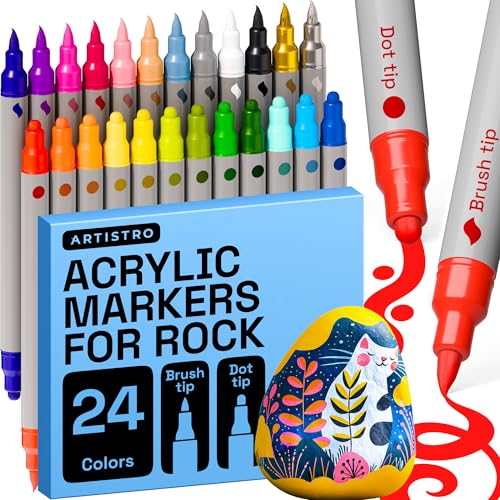 ARTISTRO 24 Rock Acrylic Paint Markers - Rock Painting Kit for Arts & 