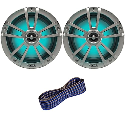 Infinity 6.5" LED Marine Speakers (Qty 2) 1 Pair of OEM Replacement Speakers w/ Enrock 50ft Wire (RGB+Titanium ) 6MBLT