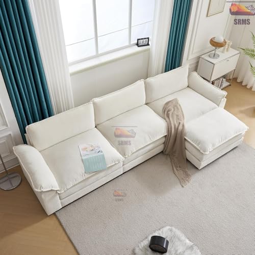 Image of SRMS Sectional Sofa Modern Deep 4 -Seat Sofa Couch | 3 + 1 ottoman | Chenille Sofa Sleeper Comfy Upholstered Furniture for Living Room, Apartment, Studio, Office | L Shape | Dark Brown