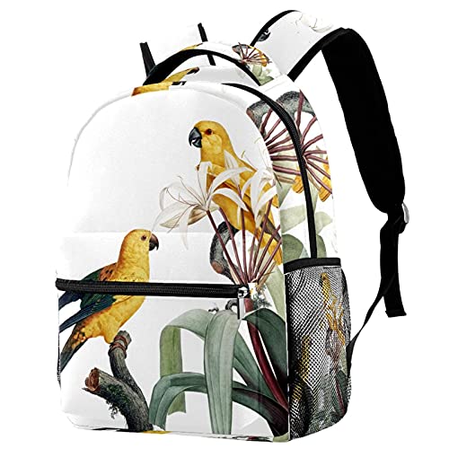 Sac à dos voyage avec motif oiseau fleurs et porte-bouteille latéral ultra pratique