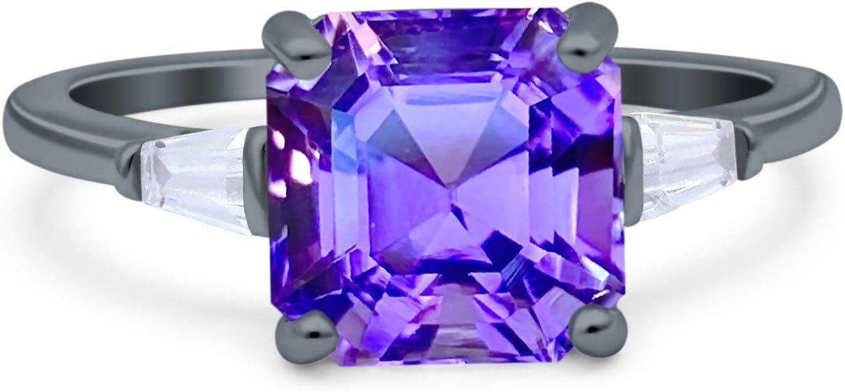 Blue Apple Co. Asscher Cut Art Deco Wedding Engagement Ring Bridal Baguette Simulated Cubic Zirconia 925 Sterling Silver
