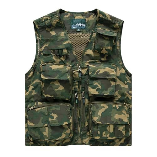 Men's & Youth Outdoor Fishing Vest,Khaki Camo Work Safari Travel Photography Vests,Family Matching Hiking Waistcoat,2XL(US S)