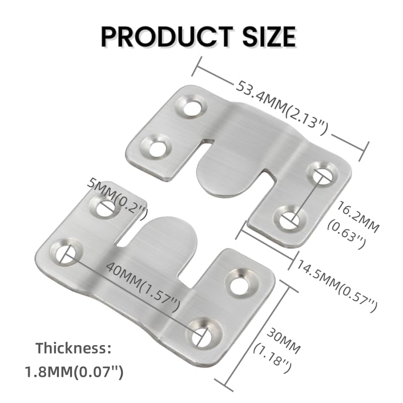 Image of 8 Pieces Z Clip Interlocking Bracket - Wall Flush Mount Picture Hanging Bracket Heavy Duty Photo Frame Hanger Stainless Steel 4 Hole DisplayBoard Hanging Buckle (4 Pairs)