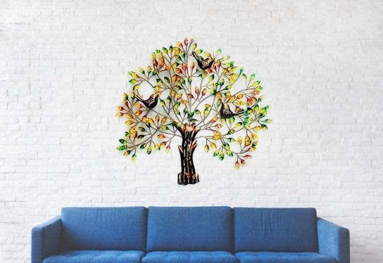 Image of Bharat Art Metal Iron 3 Bird Tree Multi Decorative Wall Art | Handcrafted Metal Wall Sculpture for Living Room Bedroom Office Hotels Cafe | Multicolor | 30 x 1 x 30 Inch | W051 (B)
