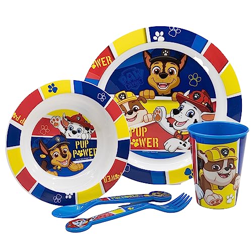 SET DE TABLE POUR ENFANTS 5 PIÈCES. ASSIETTE, BOL, VERRE 260ML ET COUVERTS. SANS BISPHÉNOL A ET COMPATIBLE AVEC LE MICRO-ONDES. | PAW PATROL PUP POWER