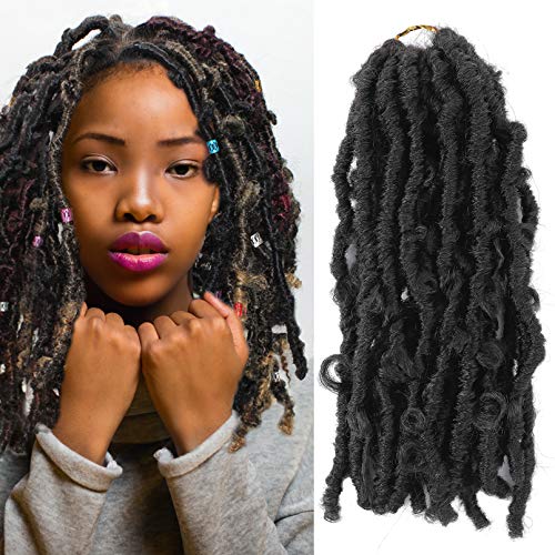 Butterfly Faux Locs Crochet Hair 12 Inch, 6 Packs Handmade Pre Looped Short Bob Distressed Locs Crochet Braids (12 inch, 1B)