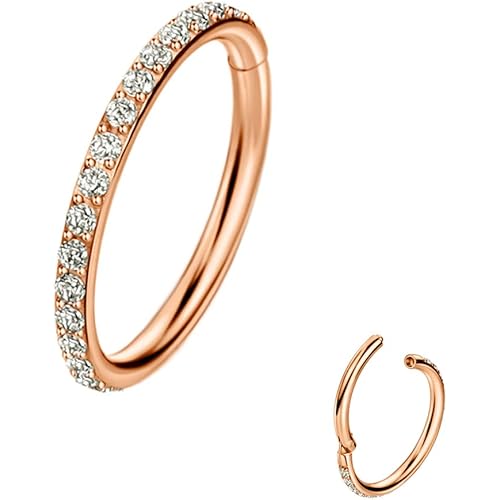 TDEBA 20G 18G 16G Clear CZ Nose Rings Hoop, 316L Surgical Steel Cartilage Earrings Hoop, 5-12mm Daith Helix Rook Tragus Piercing Jewelry, Stainless Steel Earring Silver Conch Piercing Jewelry