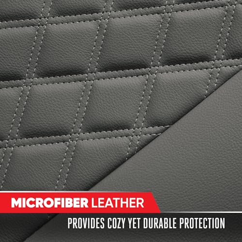 Image of Motor Trend Rear Seat Cushion - Gray Diamond Stitched Faux Leather Rear Seat Cover for Cars, Trucks, SUVs - Padded, Waterproof, Non-Slip Back Seat Cover with Storage Pockets
