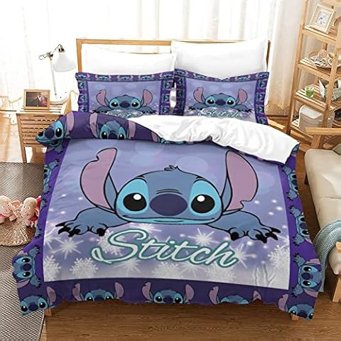 Duvet Cover Stitch Bedding Set Cartoon Anime Comforter Cover for Boys Girls Kids Bedspread Cover with 1 Pillowcase 2Pcs Bedding Single(135x200cm) Cover