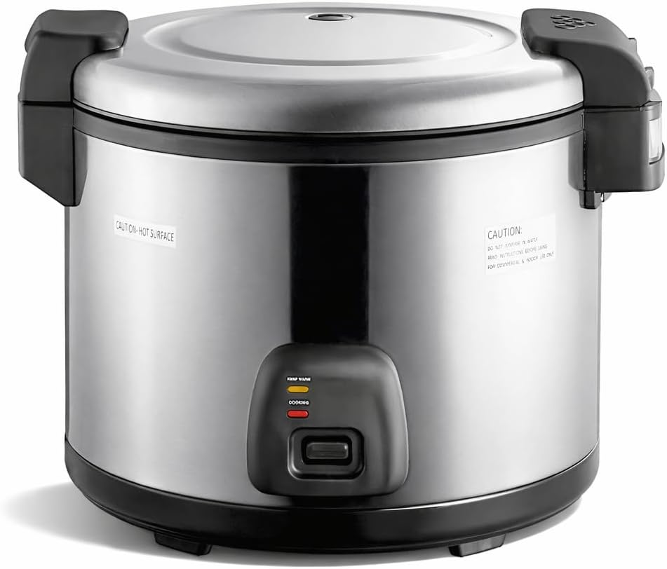 60 Cup Electric Rice Cooker and Warmer, Stainless Steel, 1550W, 30 Cup Raw Capacity, Non-Stick Interior, 120V
