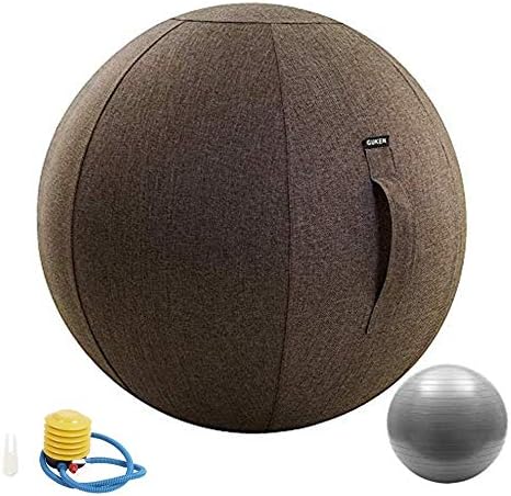 Guken Sitting Ball Chair with Cover, Exercise Elastic Yoga Ball for Office and Home Muscle Training Fitness Stability Ball with Pump and Handle (75cm, Chocolate)
