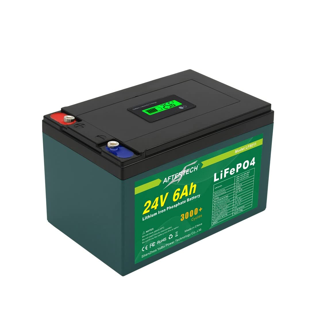 AFTERTECH 24 V 6 Ah LIFEPO4 Paquete de batería recargable litio hierro fosfado pila 3000 + ciclos profundos 25,6 V 153 wh