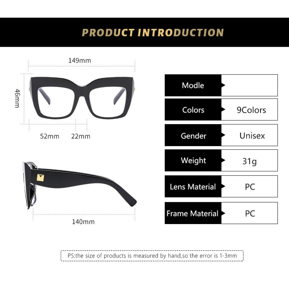 Duże okulary dla kobiet mężczyzn Retro okulary z przezroczystymi szkłami Modne oprawki do okularów na imprezę