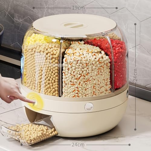 Image of Gvnd Rice & Dry Food Round Dispenser, Kitchen Organizer, Cereal Grain Container for Home, Cereal Transparent Bucket, Storage Box, Beans Clear Cans, Gift for Women (Style-5)