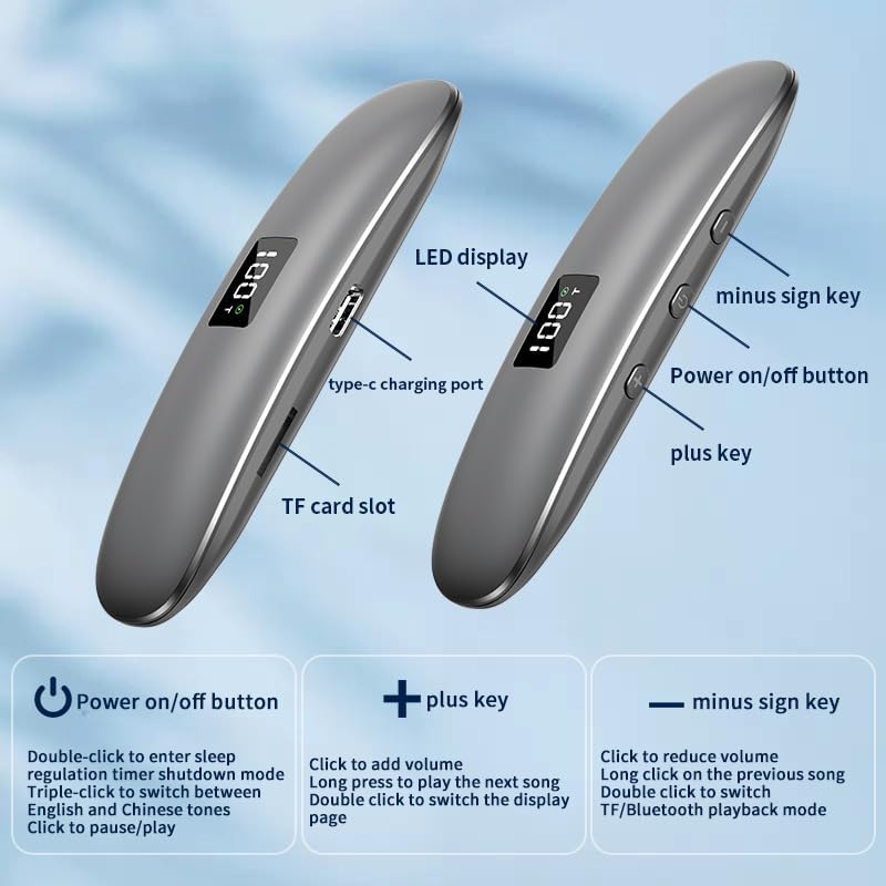 Micool Bone Conduction Sleep Speaker - 15H Battery, Bluetooth 5.3 & TF Card Mode | Under-Pillow Design for Private Music & Soothing Sleep (Silver-Gray)