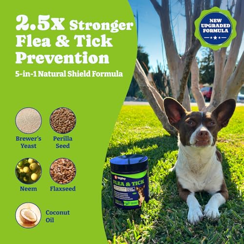 Image of Flea & Tick Prevention for Dogs Chewables, YoYoBay Natural Dog Fleas and Ticks Control Supplement, Dogs Supplement, Natural Shield 5-in-1 Protection, Bacon & Sweet Potato Flavor, 180 Soft Chews