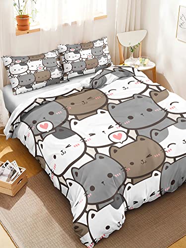 Cvhouse Kawaii Cat Duvet Cover Twin Size,Cute Cat Bedding Set For Girls Kids,Kawaii Cat Comforter Cover,1 Duvet Cover 2 Pillowcases 3 Piece #TOP3