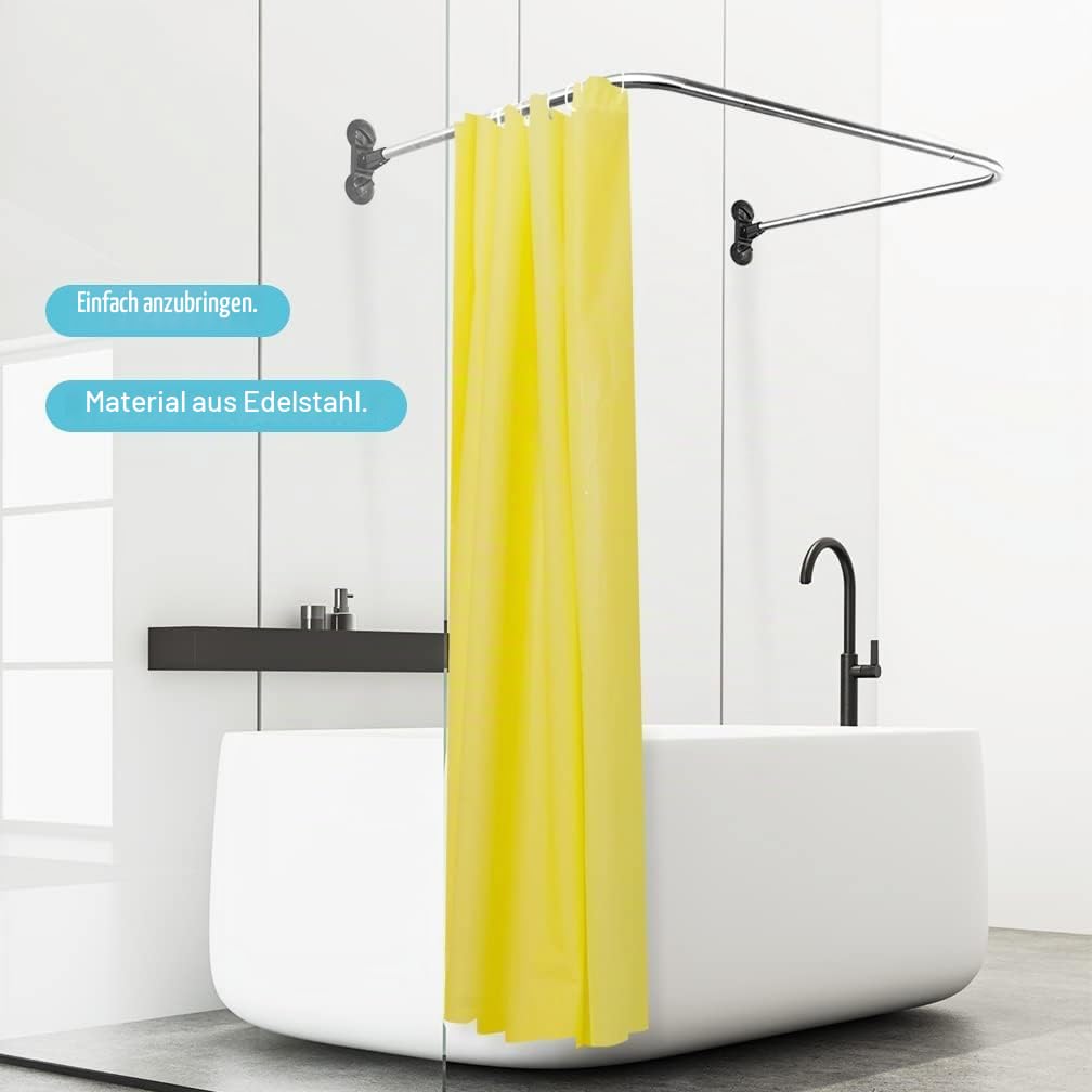Hershii Duschvorhangstangen U-förmige Vorhangschiene Dusche Badewannenstange Eckgardinenstange Ohne Bohren Gebogene Duschstange Saugnapf montiert,Rostfreier Stahl, Schwarz, 98x102x98cm