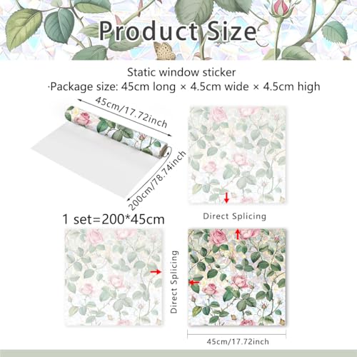 Película decorativa para ventana con flores rosas y adhesivo estático miniatura 7